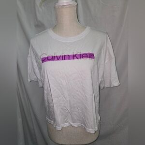 Calvin Klein Performance - Whte & Magenta Tee Shirt - (L)